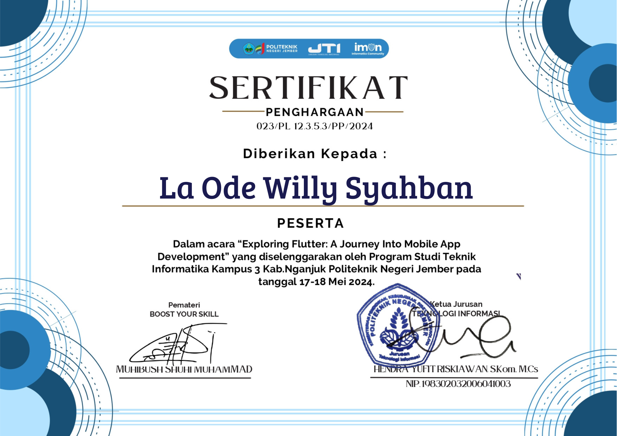 Sertifikat Flutter